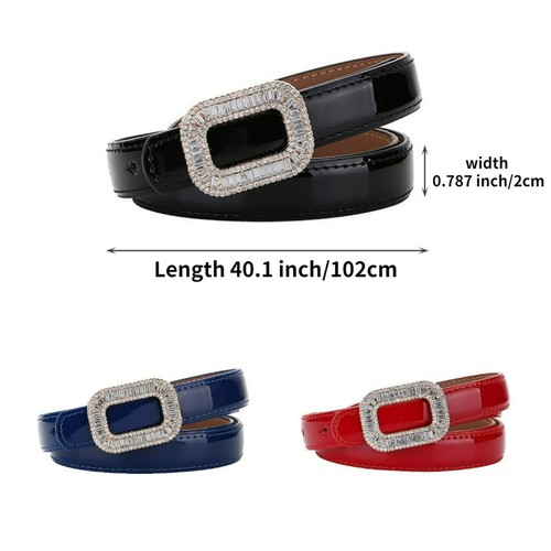 1X Women Patent Leather Skinny Belt Waistband Wet Look Rhinestone Square Buckle - Picture 10 of 16