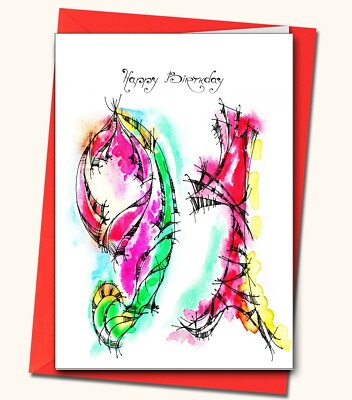 91. Geburtstag, Aquarell, handgemachte Karte, personalisierte Karten, altersspezifisch 