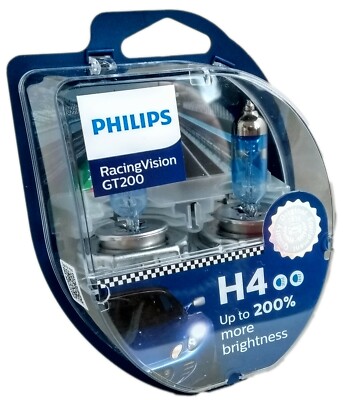 H4 Philips RacingVision GT200 Halogen 12V 60/55W P43t +200% 2pcs 12342RGTS2