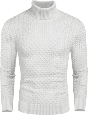 COOFANDY Pullover Herren Rollkragen Langarm  Pullover,XL -Weiß.(mit Fleck).