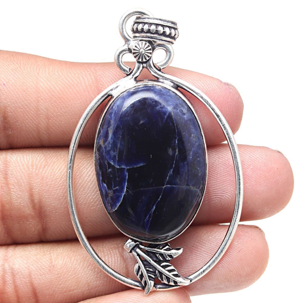 Handmade Antique Blue Sodalite Gemstone Necklace 2.25 Inches-image