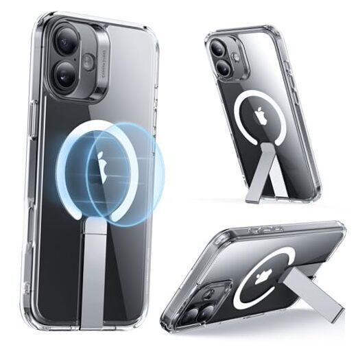 for Case with Kickstand, Compatible with MagSafe, Magnetic iPhone 16 Clear