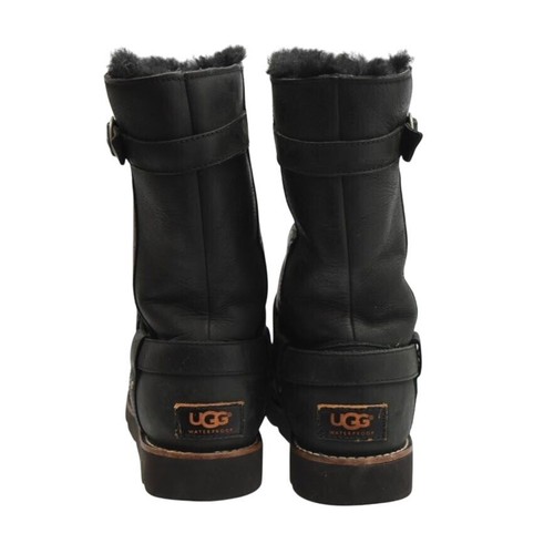 Botas UGG Noira para mujer 9 de cuero negro impermeables forro de piel de oveja de media pantorrilla - Imagen 4 de 7