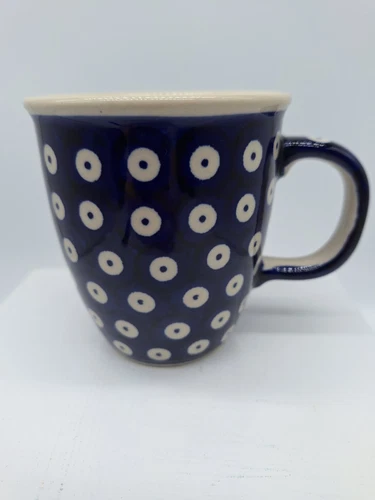 Coffee Mug Cup Polish Pottery Boleslawiec Cobalt Blue White Dots 453