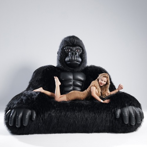 Gorilla Inflatable Luxury Sofa Furry Furniture for Lounging, Gaming, Movie Night - Picture 28 of 69