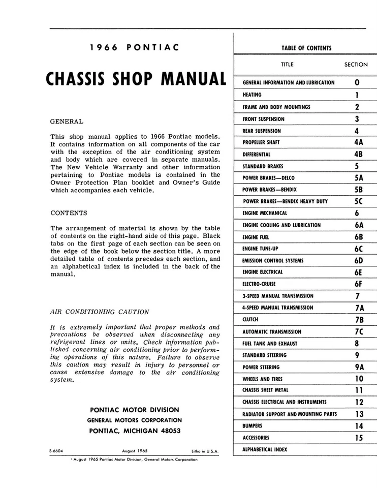 Pontiac 1966 manual de tienda, Bonneville, Catalina, Grand Prix Foto 2 de 3