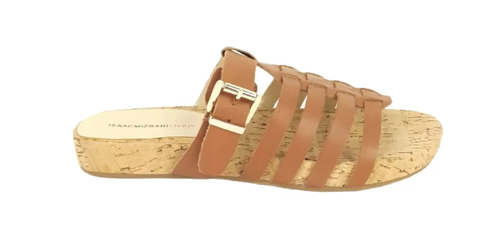 SANDALIA ISAAC MIZRAHI LIVE Mujer JERSEY Cuero Marrón CORREAS Sin Cordones Talla 6 Ancha Foto 3 de 4