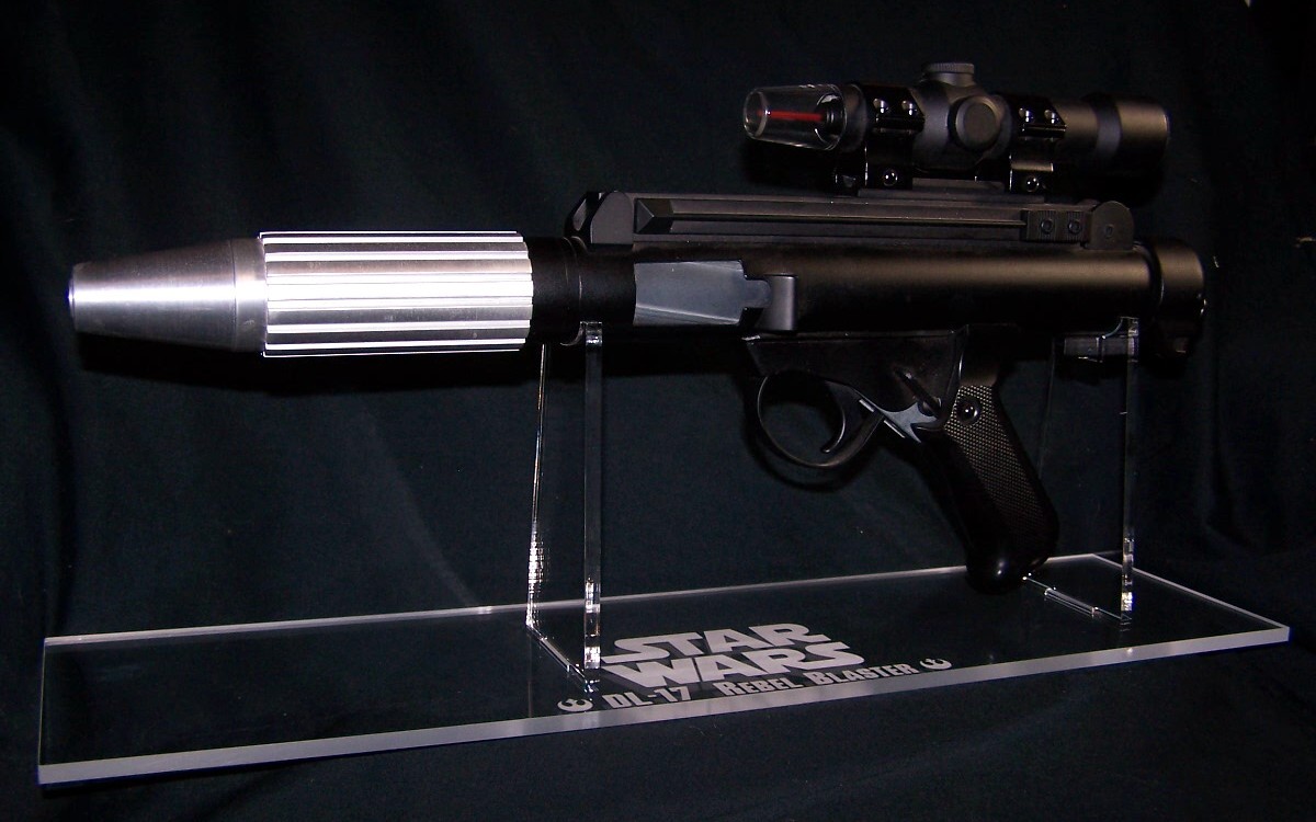 black finish Star Wars E-11 blaster wallmount Display stand with LED l