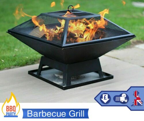 Square Fire Pit BBQ Grill Outdoor Garden Firepit Brazier Stove Patio Heater - Afbeelding 1 van 7
