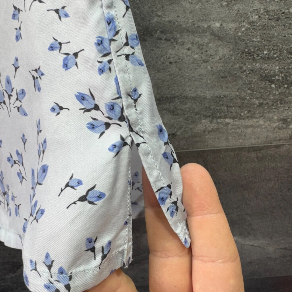 Blusa Prada Azul Floral Camisa Abotonada Seda Mujer Talla 42 Foto 4 de 4