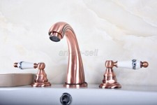 Red Copper 3 Holes Mount Widespread Bathroom Basin Sink Faucet Tub Mixer Tap