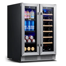 Yeego 24" Wine Cooler&Beverage Refrigerator Freestanding/Built-in 2 In 1 Fridge