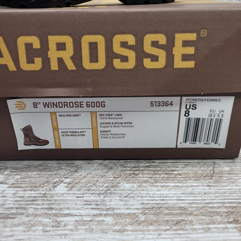 Women's LACROSSE 8" Windrose RealTree Edge 600G Hunting Boots 513364 Size 8 - Image 2 of 4