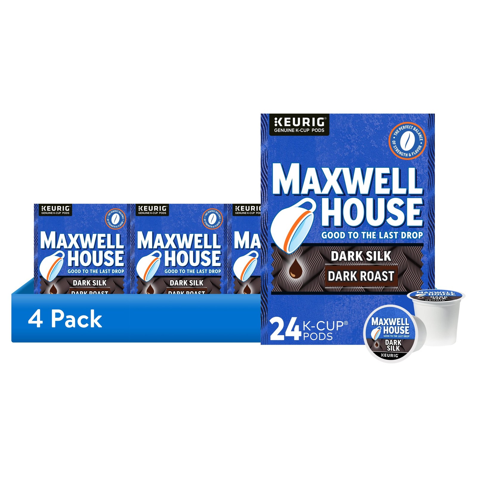 4 Pack of Maxwell House Dark Silk Dark Roast K-Cup&reg; Coffee Pods 24Ct Box. 96 Ttl