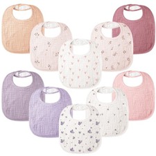 10 PCS 100 Cotton Muslin Baby Drool Bibs Unisex Infant Toddler Teething Soft