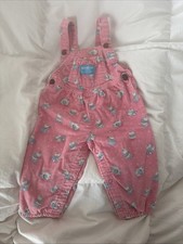 Vintage Oshkosh B'Gosh Bears Sledding Pink Corduroy Overalls Made In USA 12mos