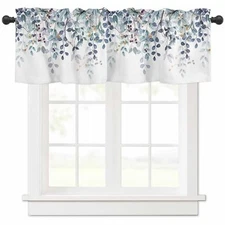 Turquoise Blue Eucalyptus Leaves Valance for Windows Berry Branch Plant 