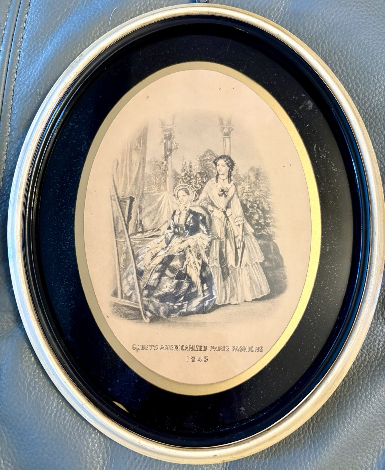 Vintage Godeys Americanized Paris Fashions 1845  Print  In Antique Oval Frame