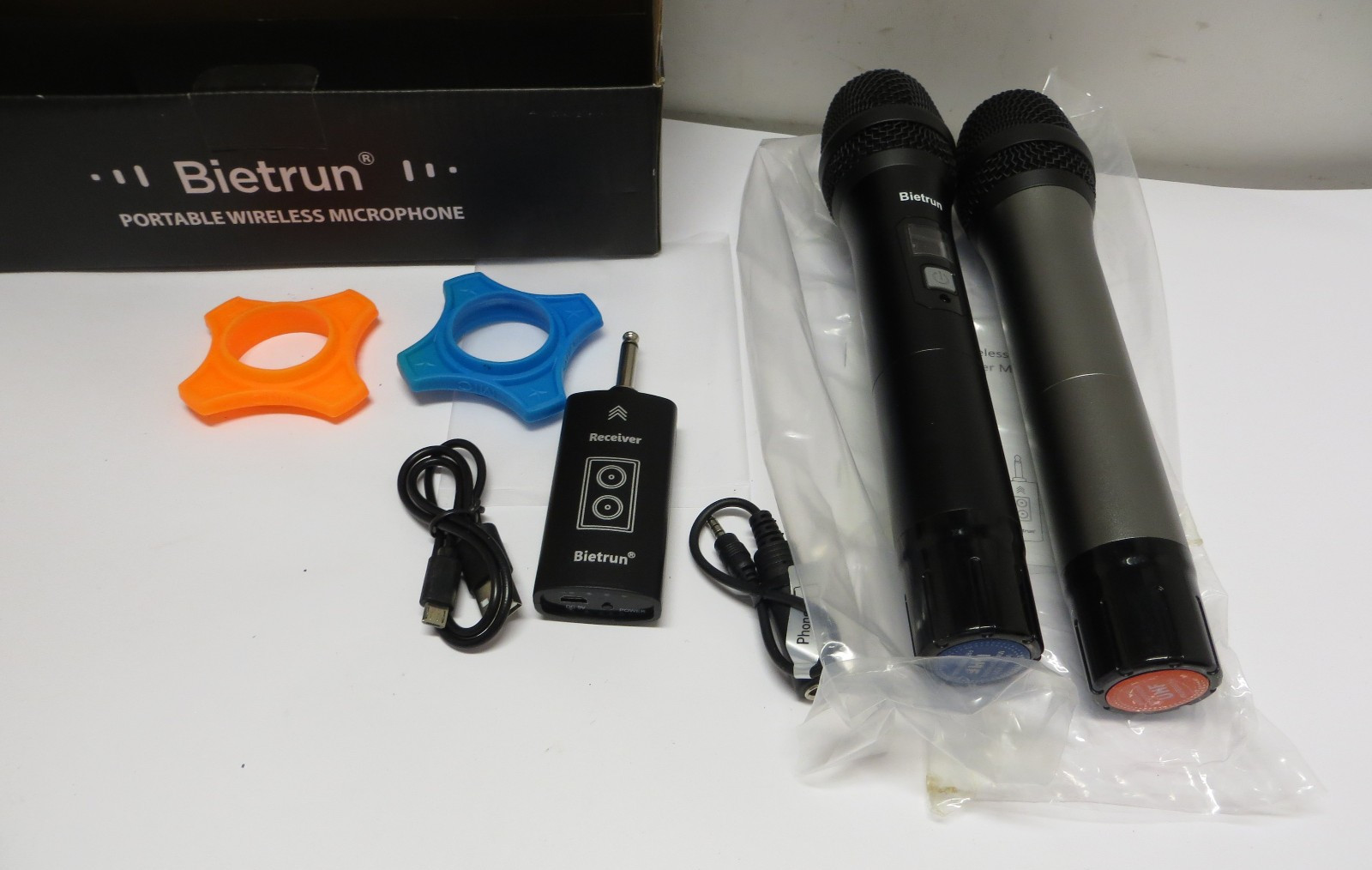 Bietrun UHF Wireless Dual Handheld Microphone WXM21-02 w/Receiver Adapter Set