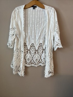 New Look schönes weißes Boho Kimono Oberteil mit Häkeldetail - Größe S