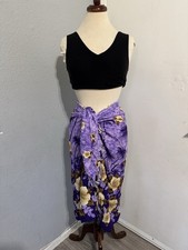 Hawaiian Floral Purple Pareo Beach Cover Up Wrap Tasseled Sarong Skirt Dress