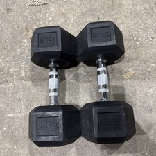 2 X 25lb Pound Dumbbell Pair Rubber Hex Weights Set 50 lbs Total Workout Gym NEW