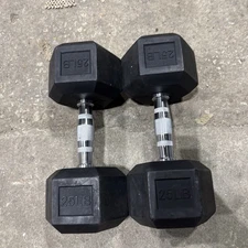 2 X 25lb Pound Dumbbell Pair Rubber Hex Weights Set 50 lbs Total Workout Gym NEW