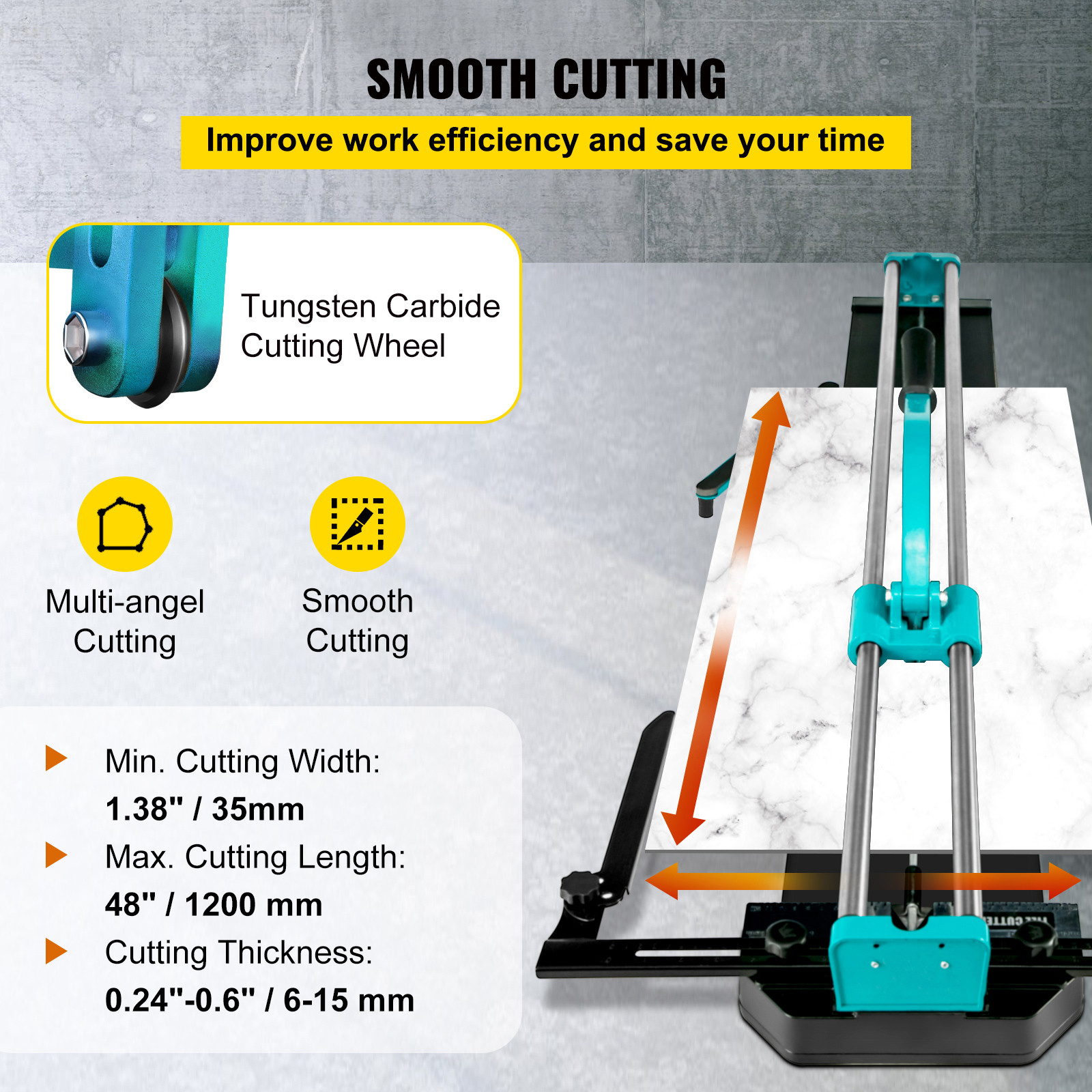 Manual Tile Cutter 48"/1200mm Cutting Machine w/ Laser Guide for Ceramic