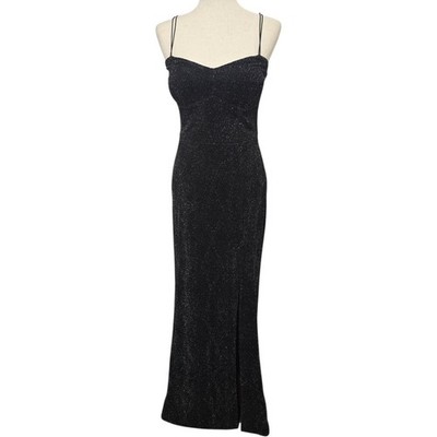 Speechless Juniors Women Black Sparkle Corset High Slit Gown Prom Dress Sz L