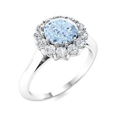 Crown Chakra Round Aquamarine Halo Ring Jewelry 925 Sterling Silver