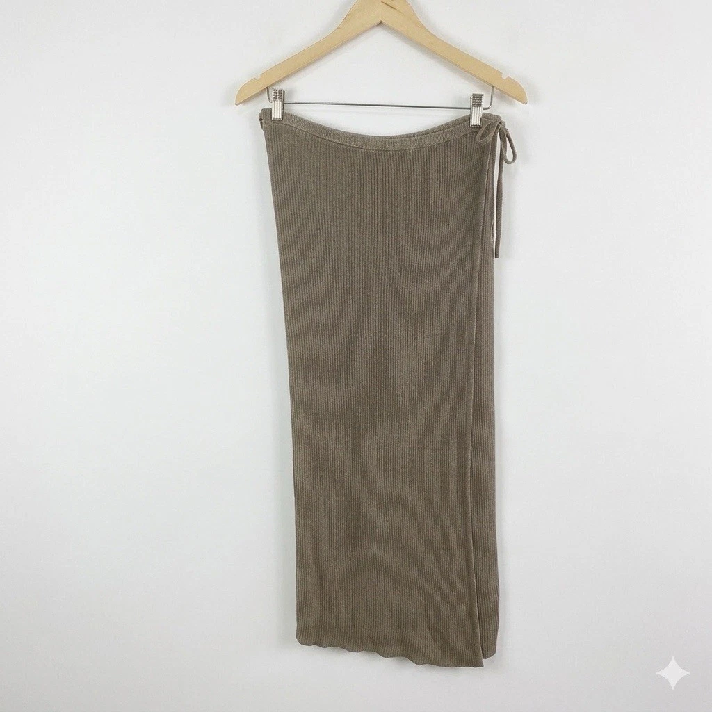 Free People Ribbed Knit Midi Wrap Skirt Oatmeal Marled Size Medium
