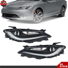 Left+Right Side For Chrysler 200 2015-2017 Headlights Black W/LED DRL Halogen