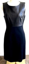 Lovely ELIE TAHARI LBD Black Sheath Dress Faux Leather Bodice Fabric Skirt Sz 10