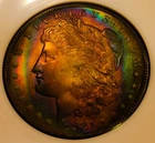 1921 D MORGAN SILVER DOLLAR  VIBRAINT RAINBOW TONING PCI 66++.