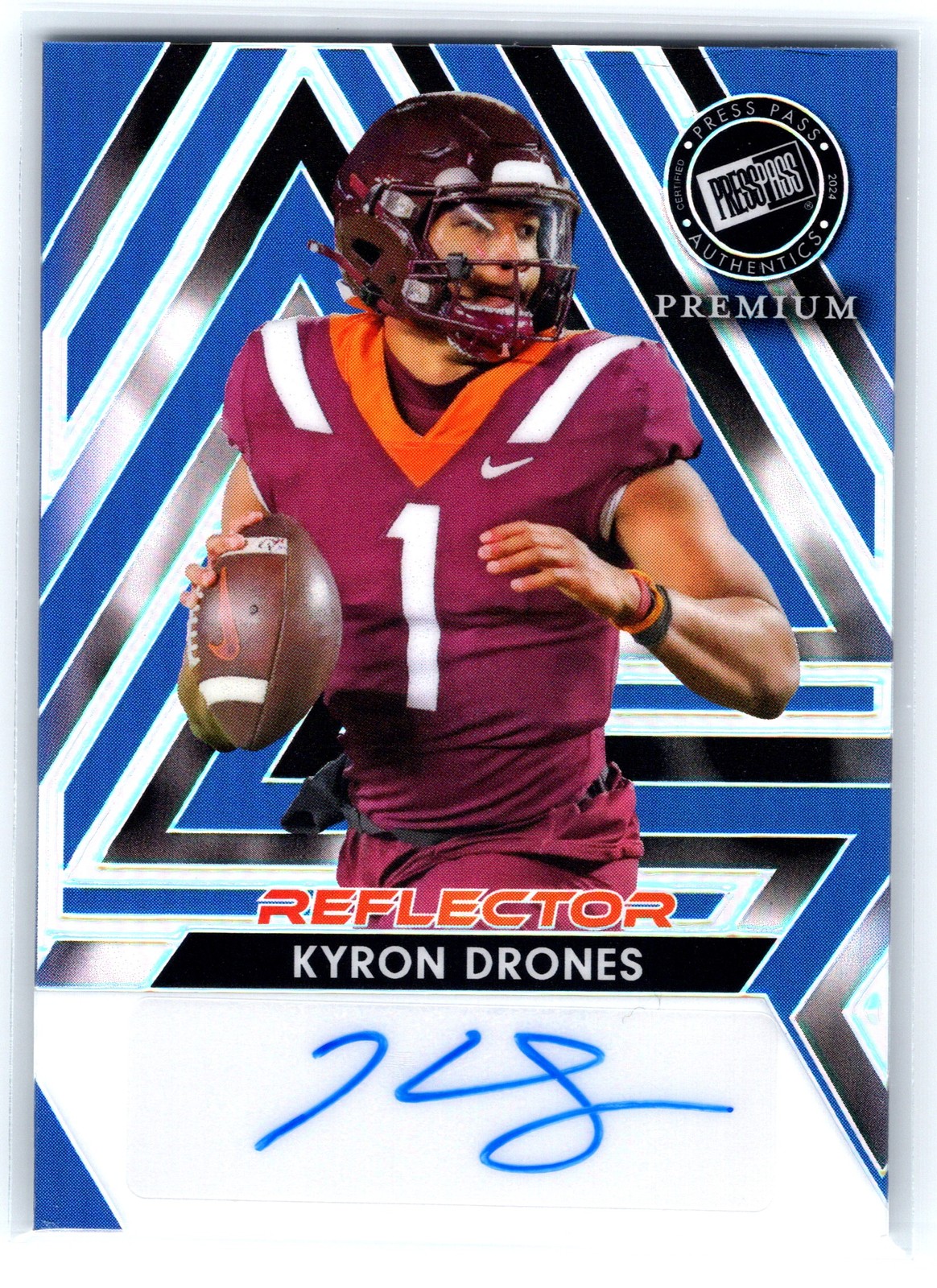 2024 Press Pass Premium #BA-KD1 Kyron Drones Auto Prismatic Blue Reflector #/20