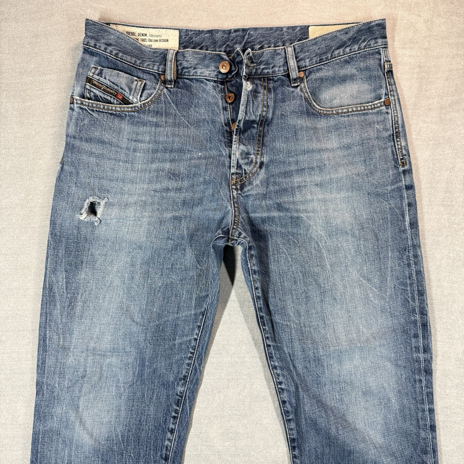 Diesel Jeans Men 36x30 Blue Mharky Slim Skinny Factory Distressed Rockstar 080AG thumbnail 3