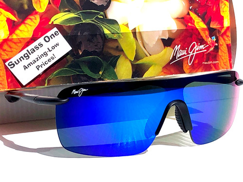 UK  Maui Jim PALULU Matte Black POLARIZED Hawaii Blue Lens Sunglass B680-02
