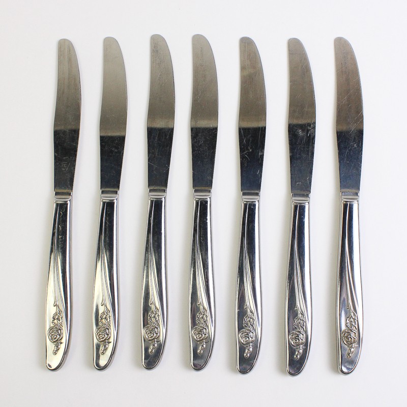 Lot Of 7 Oneida Silver Roseanne (Stainless) Flatware Dinner Knives 8.5" Long