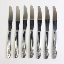 Lot Of 7 Oneida Silver Roseanne (Stainless) Flatware Dinner Knives 8.5" Long