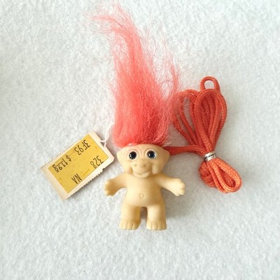 Vintage Dam Troll Doll Orange Hair 2.5'' 1980s Korea Mini Toy