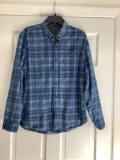 Copper & Oak Button Up Shirt Blue Plaid Corduroy Lined Flip Cuff, Mens Large.