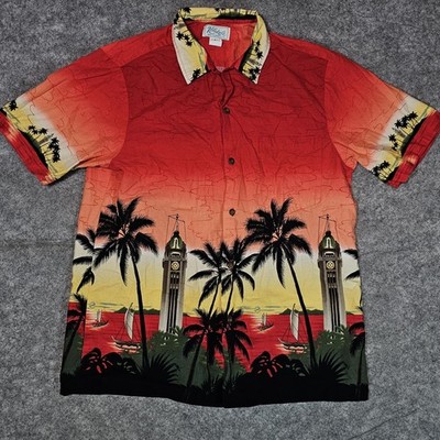 VTG KOLEKOLE Hawaiian Shirt Men's L Multicolor The Aloha Tower 100% Cotton