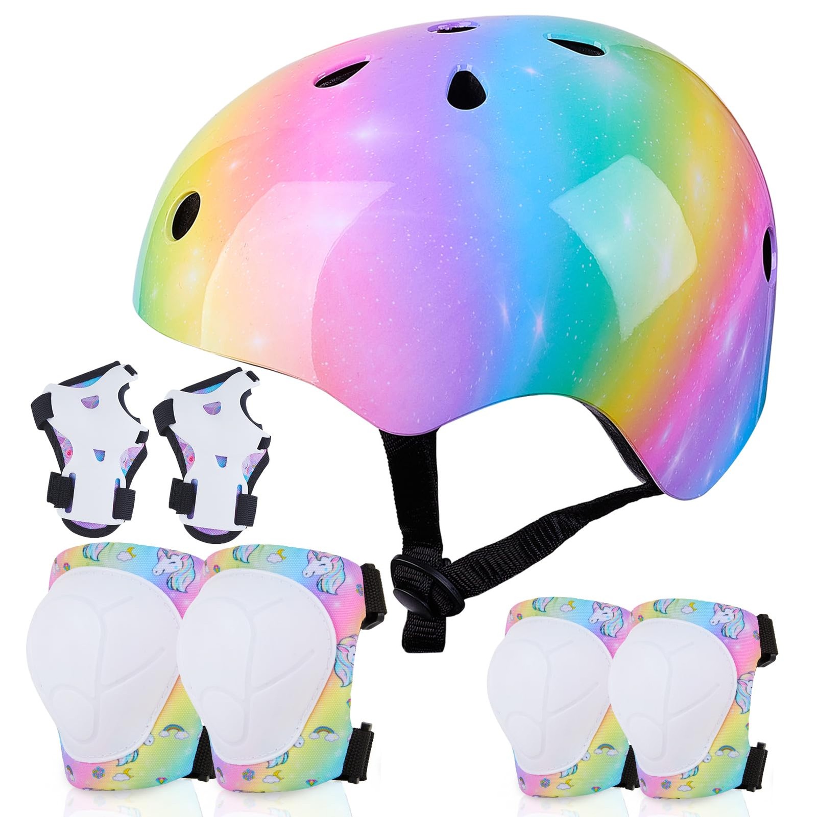 Kids Helmet Knee Pads for Kids Unicorn Knee and Elbow Pads Wrist Guards Adjus