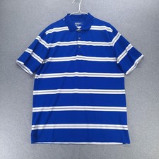 Nike Golf Polo Shirt Mens Large Blue White Stripe Dri-Fit Tour Performance