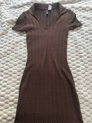 Divided by H&M Brown Cable Knit Collared V-Neck Maxi Sweater Dress XS