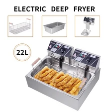 5000W Electric Deep Fryer Dual Tank 22L Home Commercial Restaurant Fry Basket