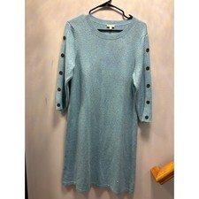 Talbots Petite Blue Elbow Sleeve Sweater Dress With Button Details On Sleeves