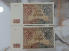 2 CONSECUTIVE 1941 POLAND EMISSIONS BANK 100 ZLOTYCH P-103 XF/AU MUST SEE!!