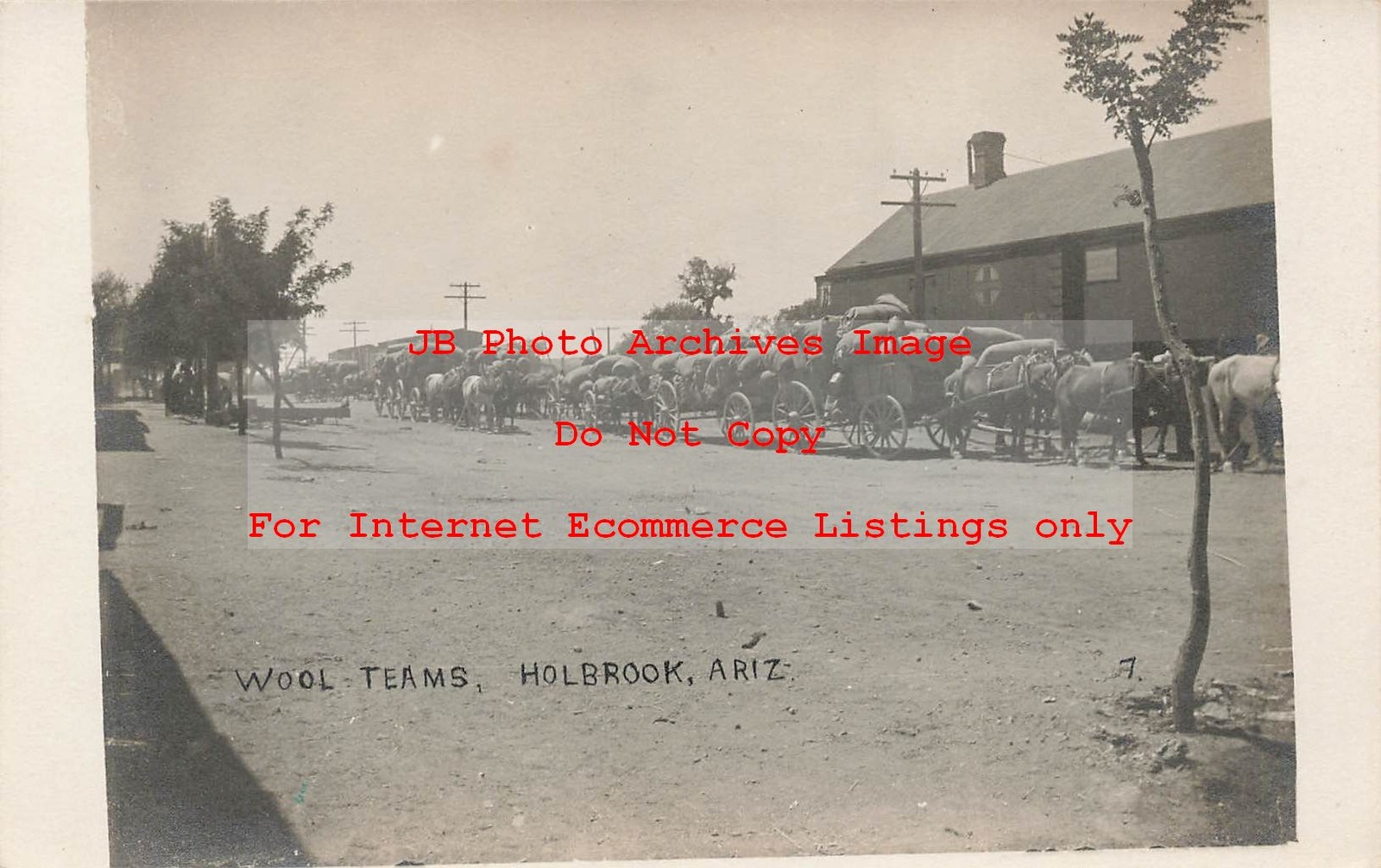 AZ, Holbrook, Arizona, RPPC, Horse Drawn Wool Teams by Santa Fe Railroad Station