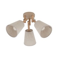 Deckenleuchte Stoff Holz Grau Sandfarben B:46 Cm E27 Deckenlampe Skandinavisch